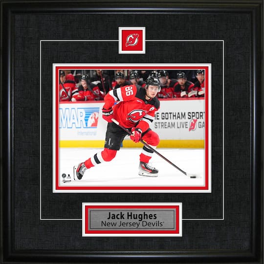 Jack Hughes Framed Pin & Plate New Jersey Devils 18" x 18"